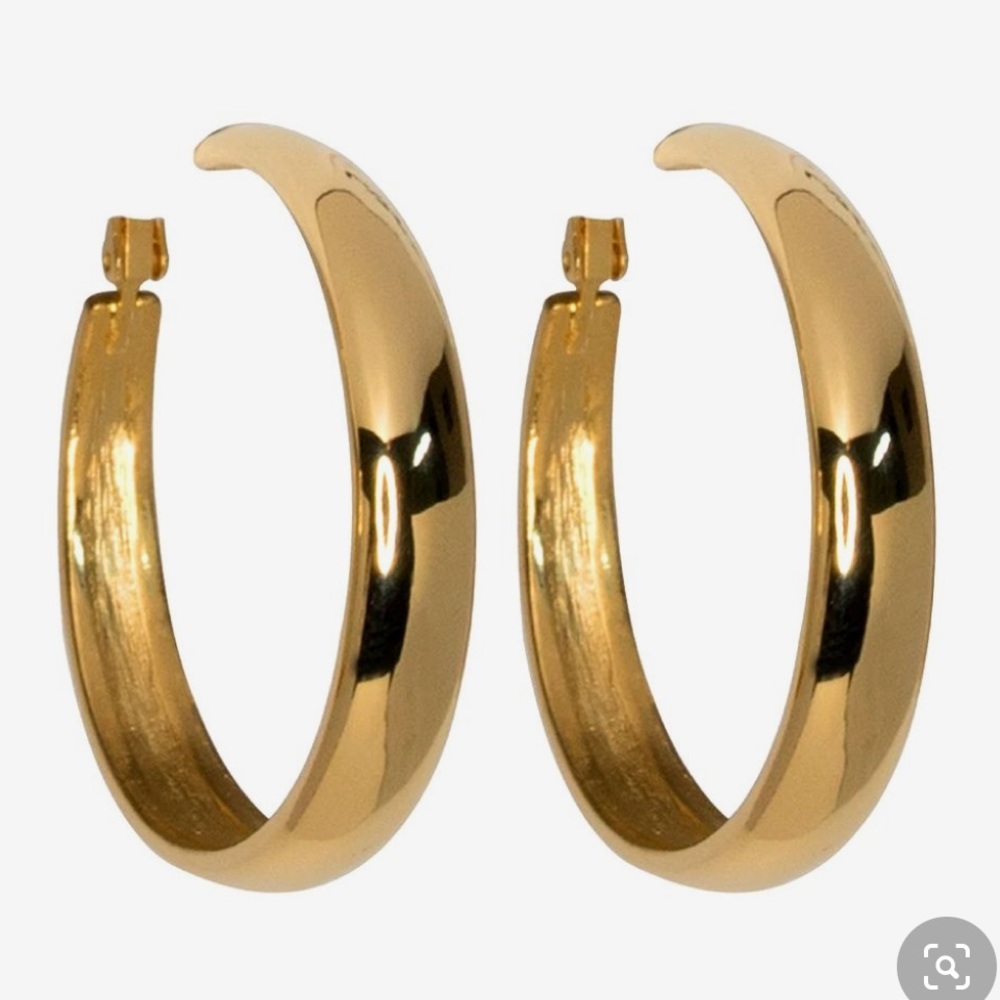 Kenneth Jay Lane Polished Gold Tapered Pierced Hoop Earrings